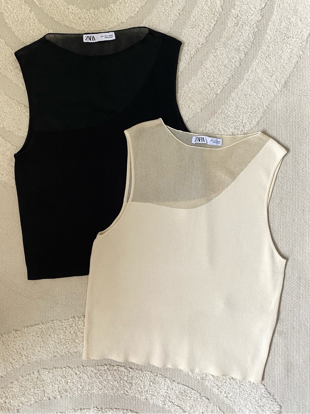 Zara Contrast Knit Sleeveless Top Bundle Black & Cream | Classic Minimalist | L